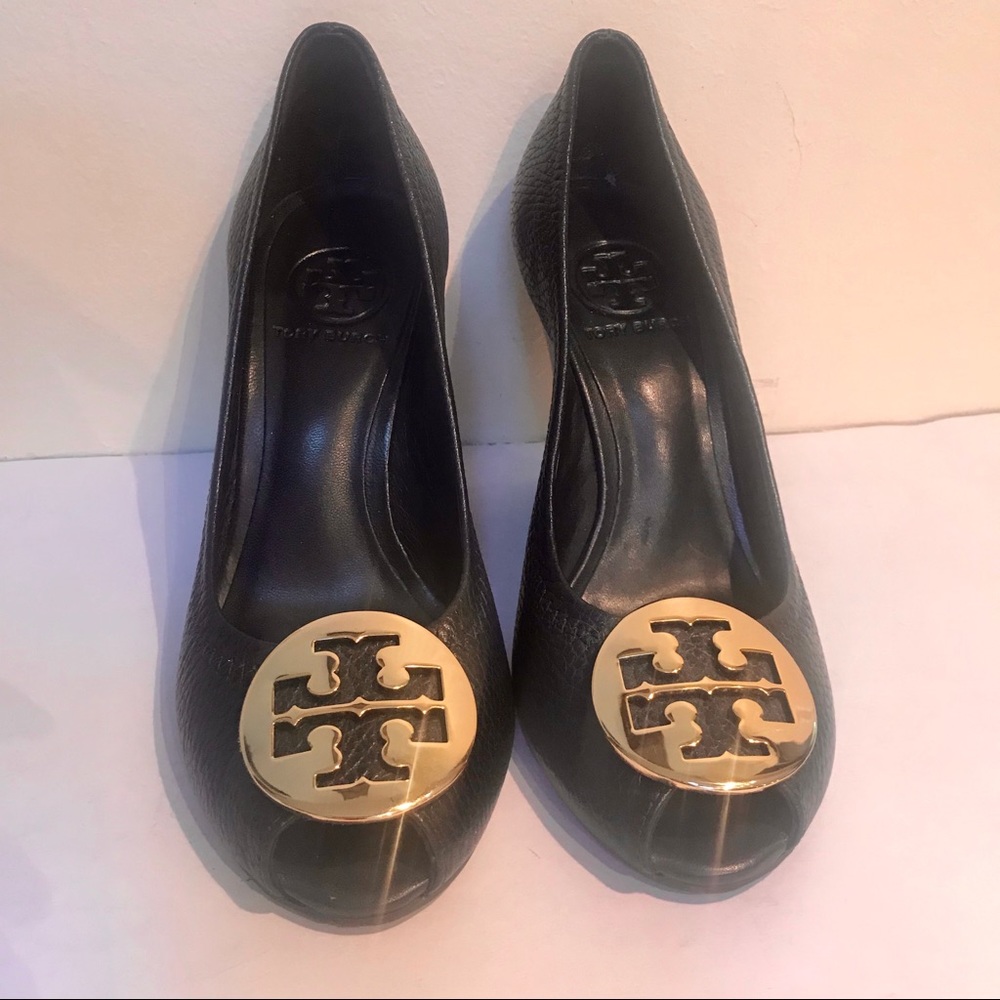 Tory Burch Black Sally Peep-toe Wedges 35 5